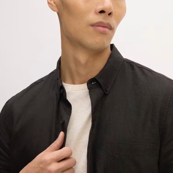Everlane M classic short sleeve linen button up collar shirt solid black regular - Picture 2 of 8
